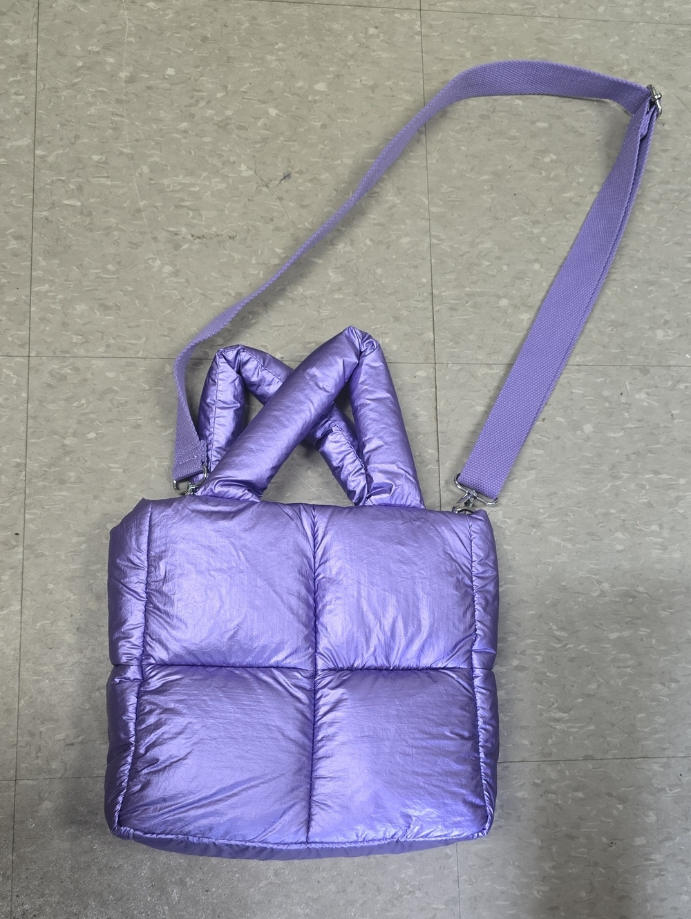 Lavender Quilted Puffer Shoulder Bag - Women